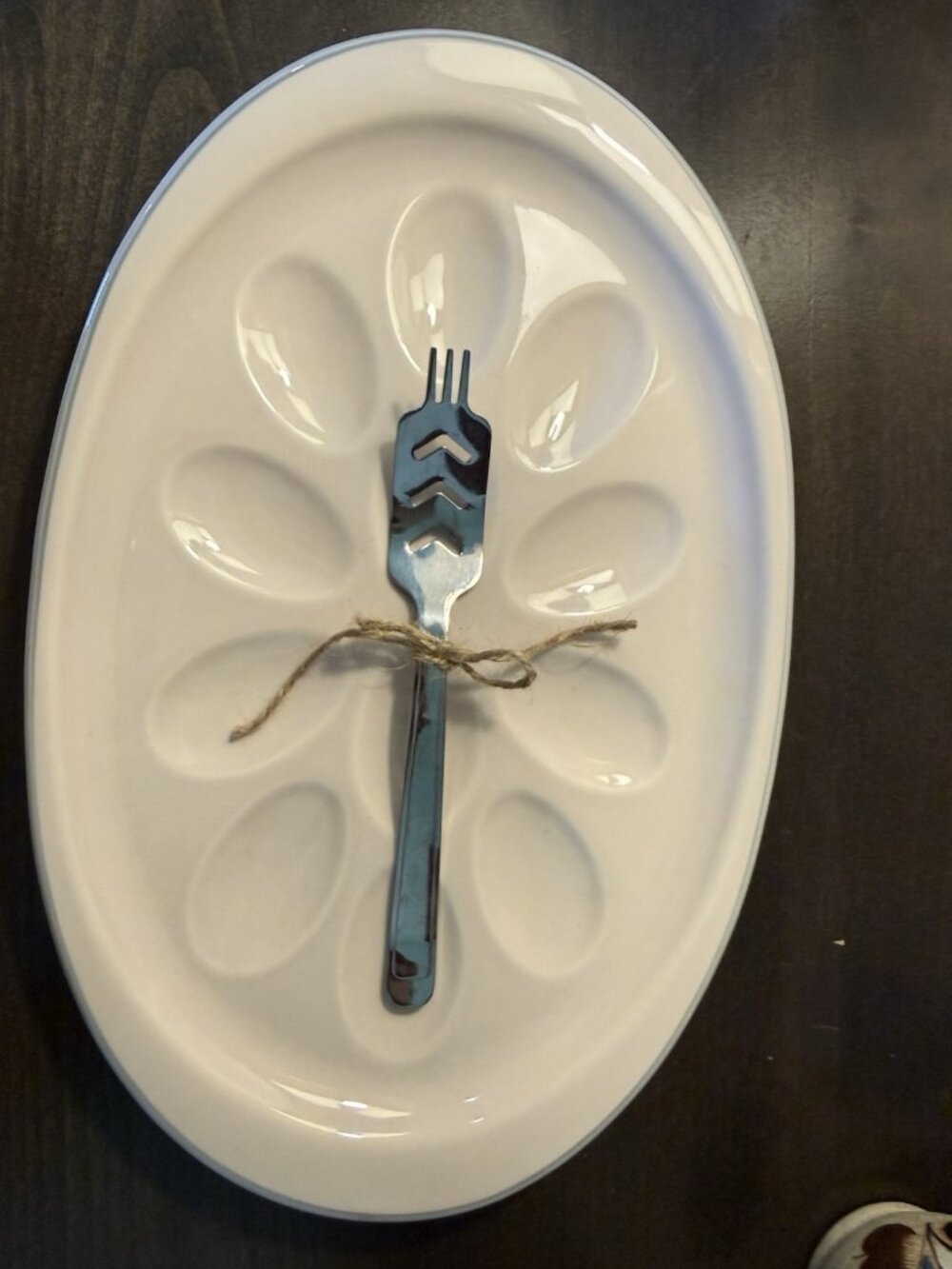Vintage White Oval Deviled Egg Plate Holds 12 Eggs with Deviled Egg Fork